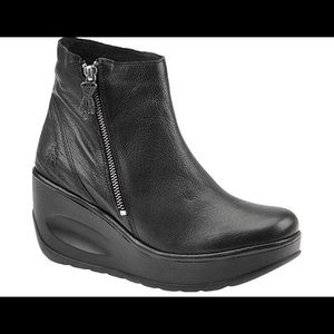 New Fly London Black Leather Wedge Boot.